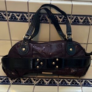 Isabella Fiore Black and Dark Purple Vintage Handbag